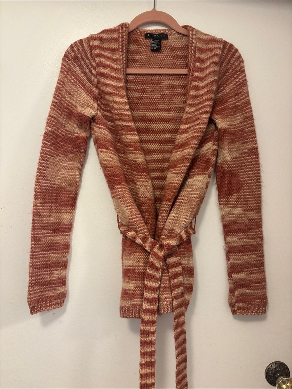 Theory Rust and Cream alpaca wool Wrap Cardigan
